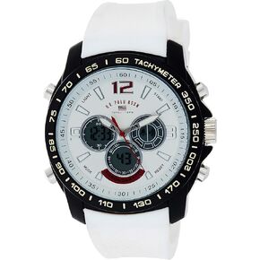 U.S. Polo Assn. Men's Chronograph Sport Watch – Ana-Digital Display with Tachymeter Bezel, Dual Time, Stopwatch & Alarm – White Silicone Strap – 46mm Case – Fits Wrists 5.5" to 8"