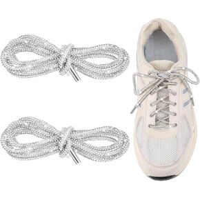 2 Pack Rhinestone Glitter Rope, 47'' Crystal Bling Bling Shiny Round Shoe Laces for Sneakers, Bling Crystal Rhinestone Glitter Rope Shoelaces, Drawstring Cords Replacement
