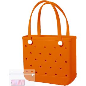 X-Large Rubber Beach Bag Tote Waterproof Tote Bag with Zipper Pocket Modern Travel Tote Bag Sports Beach (Orange, Large)