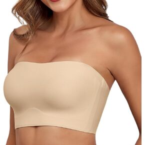 Strapless Bras for Women Non-Slip Silicone Bandeau Bra Seamless Wireless Strapless Bra Padded with 1 Pairs Straps