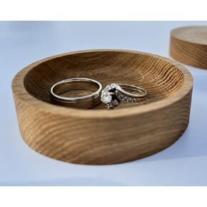 Solid Oak Wood Tray Round 3" Diameter .75" Deep Jewelry Holder | Wooden Wedding Ring Engagement Ring Anniversary Birthday Engraved Gift