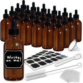 Nevlers 24 Pack Amber Glass Dropper Bottle 4 oz | Amber Dropper Bottle with Dropper for Oil | Leakproof Tincture Bottles with Dropper | Glass Eye Dropper Bottle | Essential Oil Bottles with Dropper