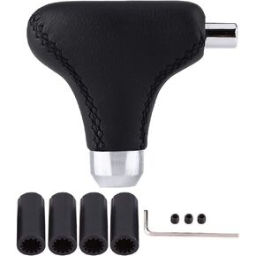 Qiilu Universal Shift Knob - Pu Leather Gear Shift Cover - Black - 1.5cm × 10 سم - سهل التثبيت - متينة - مقبض الصلب الكربوني - ملاءمة عالمية للمركبات التلقائية