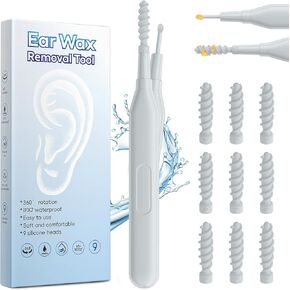 2025 Ear Wax Removal Tool, Multifunctional Spiral Ear Cleaner, Q Grips Earwax Cleaning Tool with 9 Repacement Tips, Washable Ear Wax Removal Kit for Deep Cleaning Ear Picks