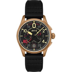 AVI-8 Mens 42mm Spitfire Lock Chronograph Japanese Quartz Pilot Watch with Leather Strap AV-4089