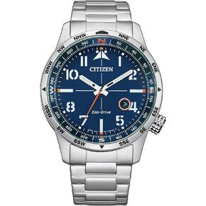 Citizen Men's Eco-Drive Weekender Avion, Silver-Tone Stainless Steel Bracelet Watch, 3 Hand, Date (Model: BM7550-52L)