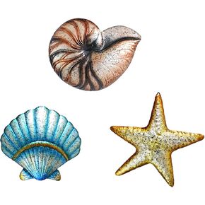 Weibefee Metal Wall Art Decor Octopus Crab Manta Ray Coastal Nautical Ocean Decor Concise 9'' Set of 3 Hanging Decorations for Bathroom Beach Indoor Outdoor Pool Home Bedroom Living Room Blue