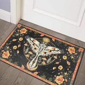 Washable Mystical Luna Moth Rugs Ultra Thin, Boho Moody Black Floral Aesthetic Bedroom Rugs Vintage Hippie Celestial Trendy Indie Dorm Rug, Retro Cute 5x7 Area Rug for Dining Living Room Entryway
