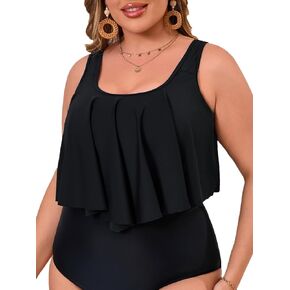 Women's Plus Size Bikini Tops for Large Bust Swim Bras Push Up Tankini Tops Flounce Bathing Suit Top Removable Pads Swimsuit Bras Swimwear Swim Top Only Black