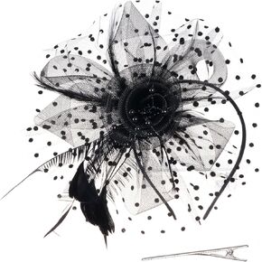 SUMERSHA Fascinators Hats for Women Tea Party Feather Mesh Flower Fascinators with Headband and Clip