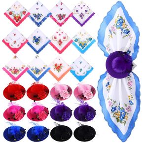 12 Set Mini Tea Party Hats for Women Hankies with Vintage Floral Print Fascinators for Women Top Hat Fascinator Decorative Hair Clip for Tea Party Centerpieces Accessory
