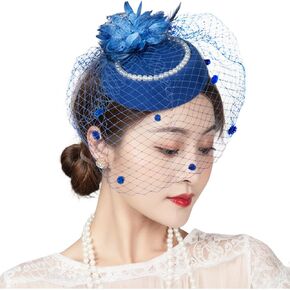 20s 50s Funeral Pillbox Hat for Women with Veil, Feather Tea Party Fascinator, Kentucky Derby Church Hat with Clip
