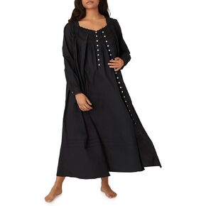Eileen West Queen Anne's Lace Robe for Women – Heirloom Lightweight 100% Cotton Women’s Nightgown or Button Front Robe - Black, Large