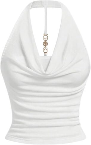 Milumia Women Ruched Halter Y2k Crop Tops Backless Cowl Neck Sleeveless Shirts in Saudi Arabia