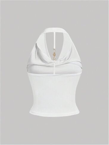 Milumia Women Ruched Halter Y2k Crop Tops Backless Cowl Neck Sleeveless Shirts in Saudi Arabia