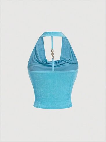 Milumia Women Ruched Halter Y2k Crop Tops Backless Cowl Neck Sleeveless Shirts in Saudi Arabia