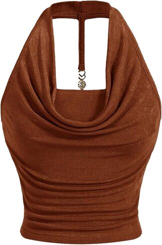 Milumia Women Ruched Halter Y2k Crop Tops Backless Cowl Neck Sleeveless Shirts in Saudi Arabia
