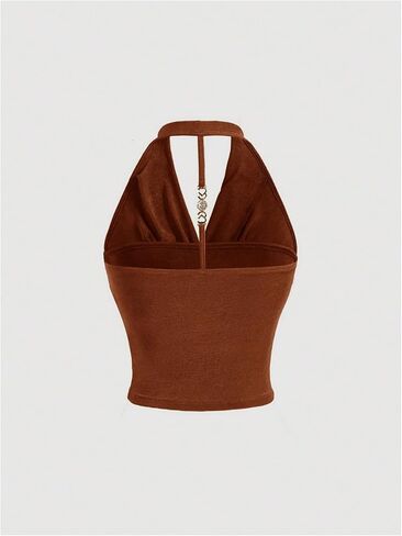 Milumia Women Ruched Halter Y2k Crop Tops Backless Cowl Neck Sleeveless Shirts in Saudi Arabia