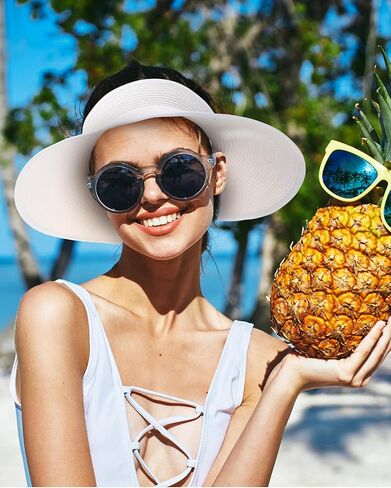 JaGely 3 Pieces Foldable Straw Sun Visors Hats Wide Brim Ponytail Summer Beach Hat Adjustable Sun Protection Hats for Women in Saudi Arabia