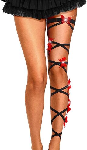 Rave Leg Wrap Butterfly Lace Rhinestone Non-Slip Elastic Legging Gothic Festivals Exotic Costume for Women Girls in Saudi Arabia