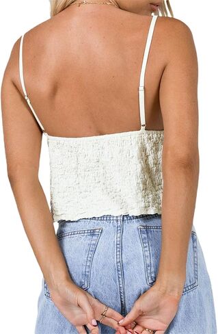 Women Tie Front Top Y2k Flowy Smocked Ruffle Backless Summer Going Out Tops in Kuwait