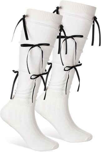 Women's Ribbon Bow Knee High Socks Long Socks with Coquette Y2k 80s Cute Kawaii for Girls Women in Kuwait