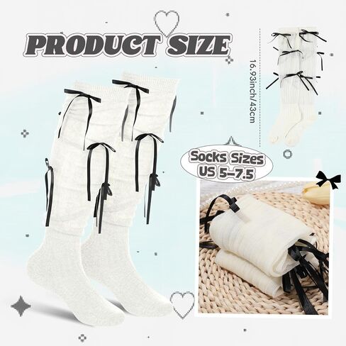 Women's Ribbon Bow Knee High Socks Long Socks with Coquette Y2k 80s Cute Kawaii for Girls Women in Kuwait