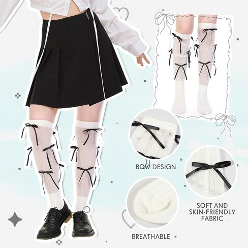 Women's Ribbon Bow Knee High Socks Long Socks with Coquette Y2k 80s Cute Kawaii for Girls Women in Kuwait