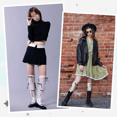 Women's Ribbon Bow Knee High Socks Long Socks with Coquette Y2k 80s Cute Kawaii for Girls Women in Kuwait
