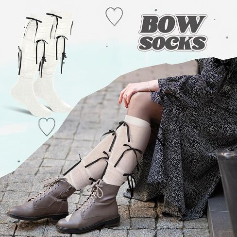 Women's Ribbon Bow Knee High Socks Long Socks with Coquette Y2k 80s Cute Kawaii for Girls Women in Kuwait
