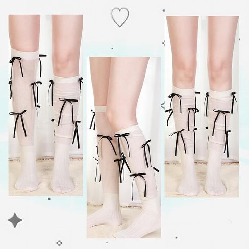 Women's Ribbon Bow Knee High Socks Long Socks with Coquette Y2k 80s Cute Kawaii for Girls Women in Kuwait