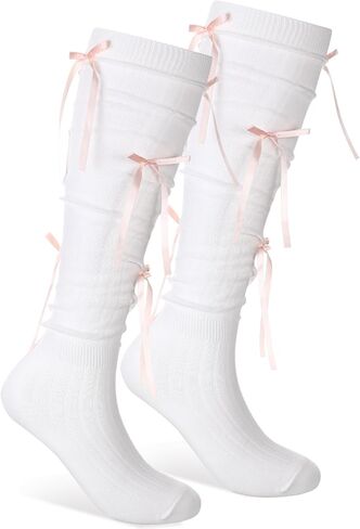 Women's Ribbon Bow Knee High Socks Long Socks with Coquette Y2k 80s Cute Kawaii for Girls Women in Kuwait