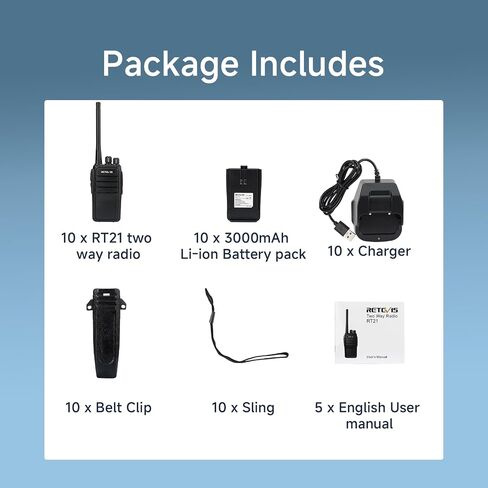 Retevis RT21 Walkie Talkies for Adults, 2 Way Radios Walkie Talkies Long Range, Portable FRS Two Way Radios with Earpiece, Handfree, for Government Education Churches Dealers(10 Pack) in Saudi Arabia