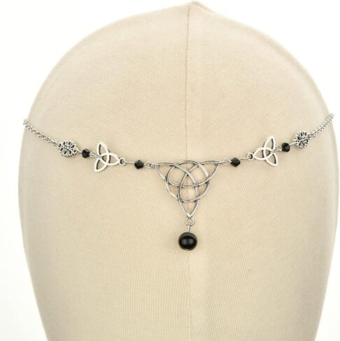 Merroyal Women Gothic Head Chain Crystal Pendant Headpieces Gypsy Boho Celtic Knot Hairband Halloween Hair Acessories (Silver and Black) in Kuwait