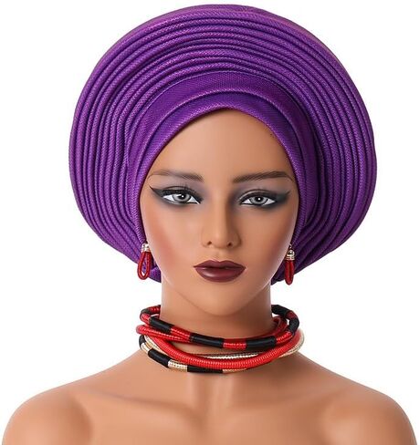 مسبقا مقبلات القبعة القبلة الإفريقية للنساء النيجيري Aso Oke Headtie Auto Gele Wrap for Wedding Party-200g in Kuwait
