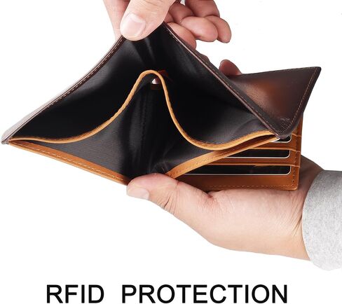 محفظة حقيقية من الجلد النحيف للرجال Bifold RFID مع 6 فتحات بطاقات وجيب واحد للعملة و 1 معرف Windows- بني in Kuwait