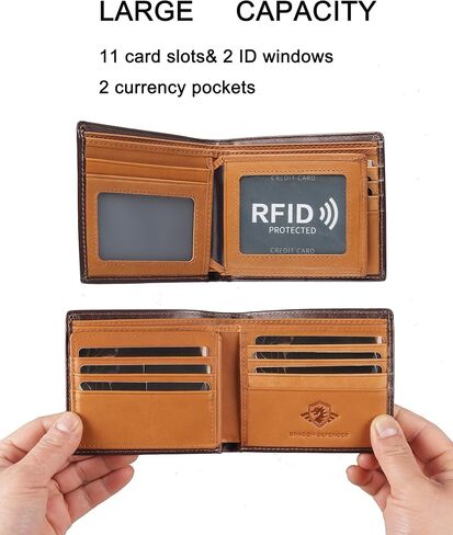 محفظة حقيقية من الجلد النحيف للرجال Bifold RFID مع 6 فتحات بطاقات وجيب واحد للعملة و 1 معرف Windows- بني in Kuwait
