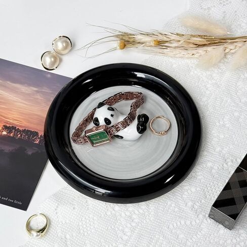 Small Ring Holder Dish with Jewelry Cleaning Cloth, Ceramic Panda Jewelry Dish Tray, Trinket Dish Jewelry Plate Earring Tray Panda Gifts for Women Birthday Engagement Wedding Christmas (Gray) in Saudi Arabia