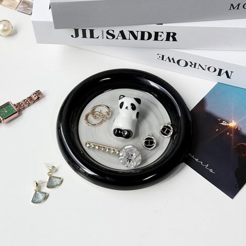 Small Ring Holder Dish with Jewelry Cleaning Cloth, Ceramic Panda Jewelry Dish Tray, Trinket Dish Jewelry Plate Earring Tray Panda Gifts for Women Birthday Engagement Wedding Christmas (Gray) in Saudi Arabia