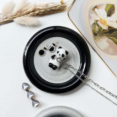 Small Ring Holder Dish with Jewelry Cleaning Cloth, Ceramic Panda Jewelry Dish Tray, Trinket Dish Jewelry Plate Earring Tray Panda Gifts for Women Birthday Engagement Wedding Christmas (Gray) in Saudi Arabia