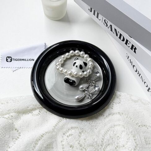 Small Ring Holder Dish with Jewelry Cleaning Cloth, Ceramic Panda Jewelry Dish Tray, Trinket Dish Jewelry Plate Earring Tray Panda Gifts for Women Birthday Engagement Wedding Christmas (Gray) in Saudi Arabia