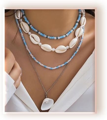 Pearl Necklace Layered Necklaces Beach Necklaces Starfish Pendent Conch Pearl Choker Necks Gold Layered Jewelry Set for Women in Saudi Arabia