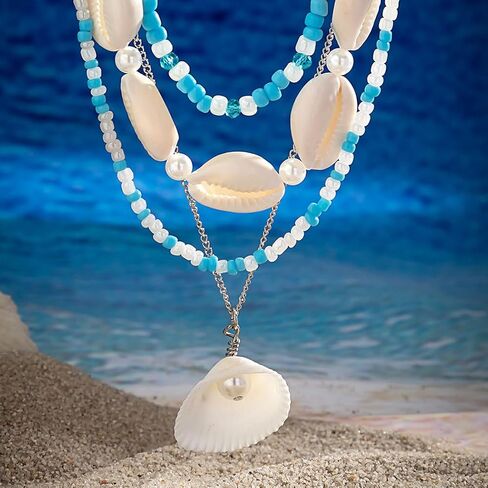 Pearl Necklace Layered Necklaces Beach Necklaces Starfish Pendent Conch Pearl Choker Necks Gold Layered Jewelry Set for Women in Saudi Arabia