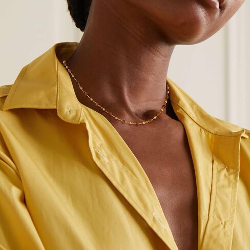 قلادة Dremmy Studios Gold Choker Necklace for Women 14k Gold Plated Stone Handmade Handmed Serven Link Necklace for Jewelry Gift in Kuwait