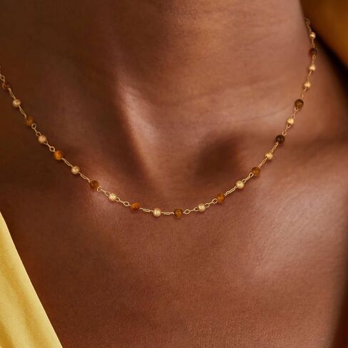 قلادة Dremmy Studios Gold Choker Necklace for Women 14k Gold Plated Stone Handmade Handmed Serven Link Necklace for Jewelry Gift in Kuwait