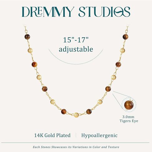قلادة Dremmy Studios Gold Choker Necklace for Women 14k Gold Plated Stone Handmade Handmed Serven Link Necklace for Jewelry Gift in Kuwait