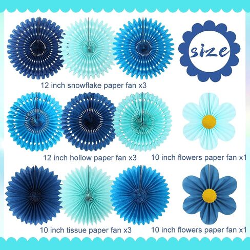 zilue Paper Fans Party Decorations Paper Flowers Decorations for Wall Classroom Floral Backdrop Baby Shower Birthday Party Flower Wall Decor Pack of 11 Blue in Kuwait