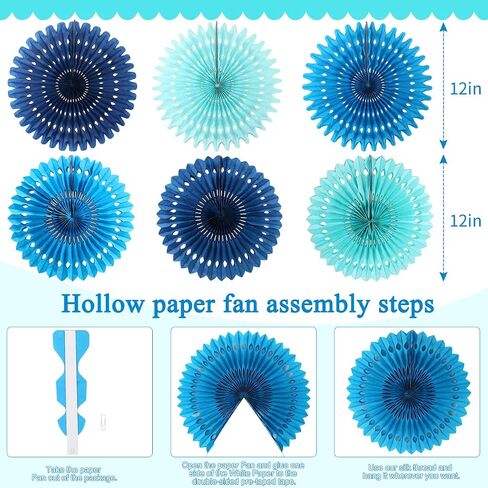 zilue Paper Fans Party Decorations Paper Flowers Decorations for Wall Classroom Floral Backdrop Baby Shower Birthday Party Flower Wall Decor Pack of 11 Blue in Kuwait