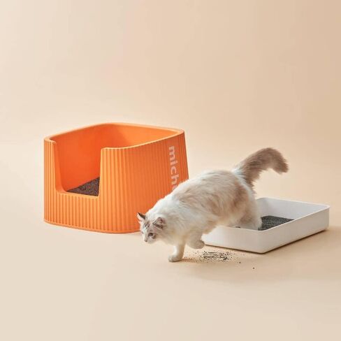 Michu XXL Container Cat Litter Box with Scoop, Stylish & Functional for Indoor Cats, 21.65" L*21.65" W*14.17" H, Boba in Saudi Arabia