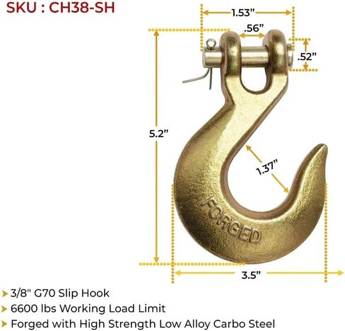 Mytee Products (10 Pack) 3/8" Clevis Slip Hook - 6,600 LBS WLL Heavy Duty Grade 70 Tow Chain Hook for Truck Trailer Tie Down in Saudi Arabia